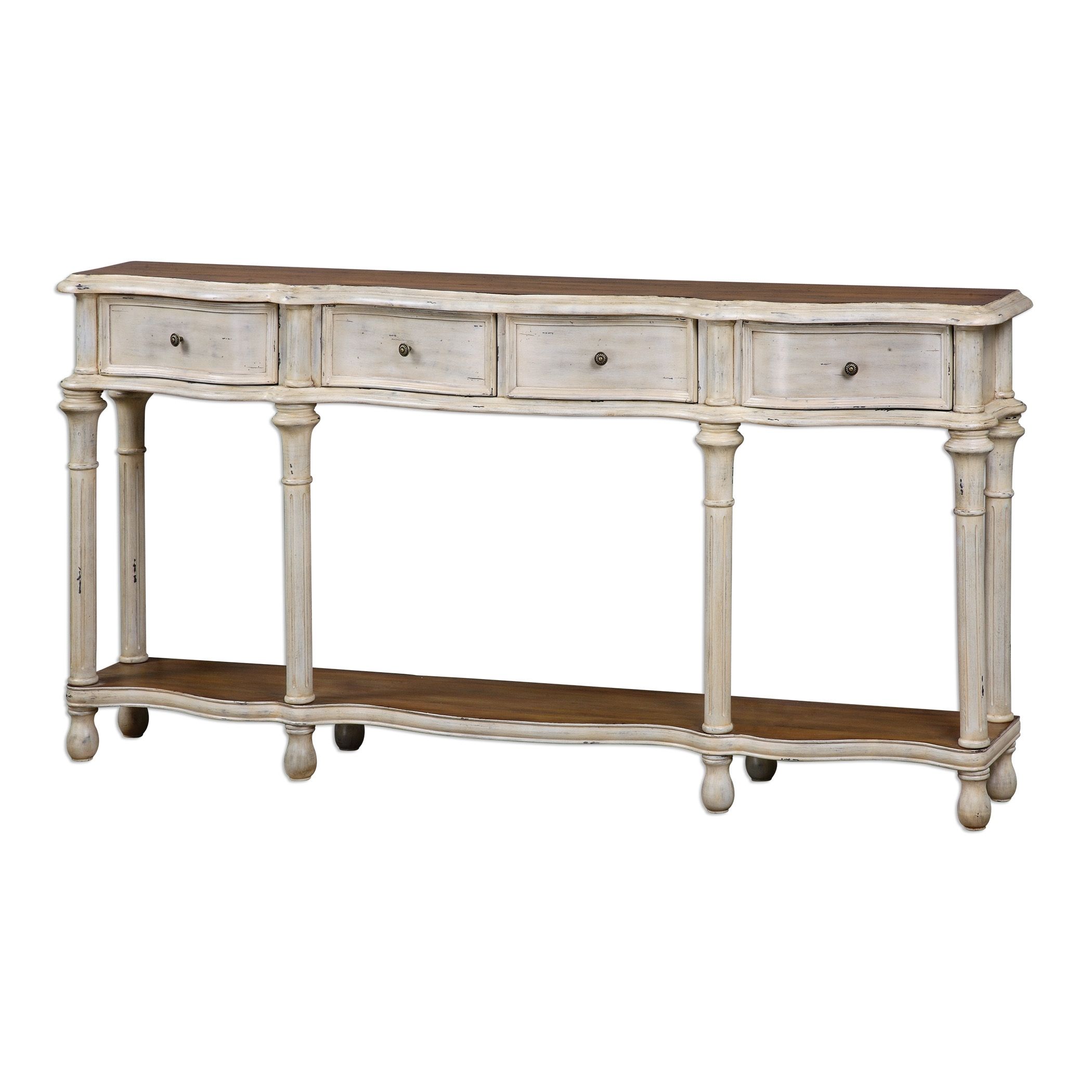 Uttermost Accent Furniture 24583 Gaultier Aged White Console Table Intended For Aged Iron Cube Tables (View 21 of 30)