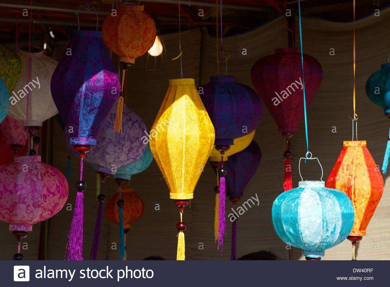 Vietnamese Chinese Lanterns Hanging Outside Market Stalls At A Stock With Regard To Outdoor Vietnamese Lanterns (Photo 6 of 20)