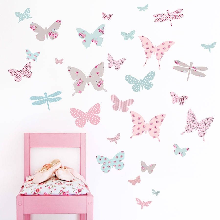 Vintage Floral Butterfly Fabric Wall Stickerskoko Kids In Butterfly Wall Art (View 5 of 20)