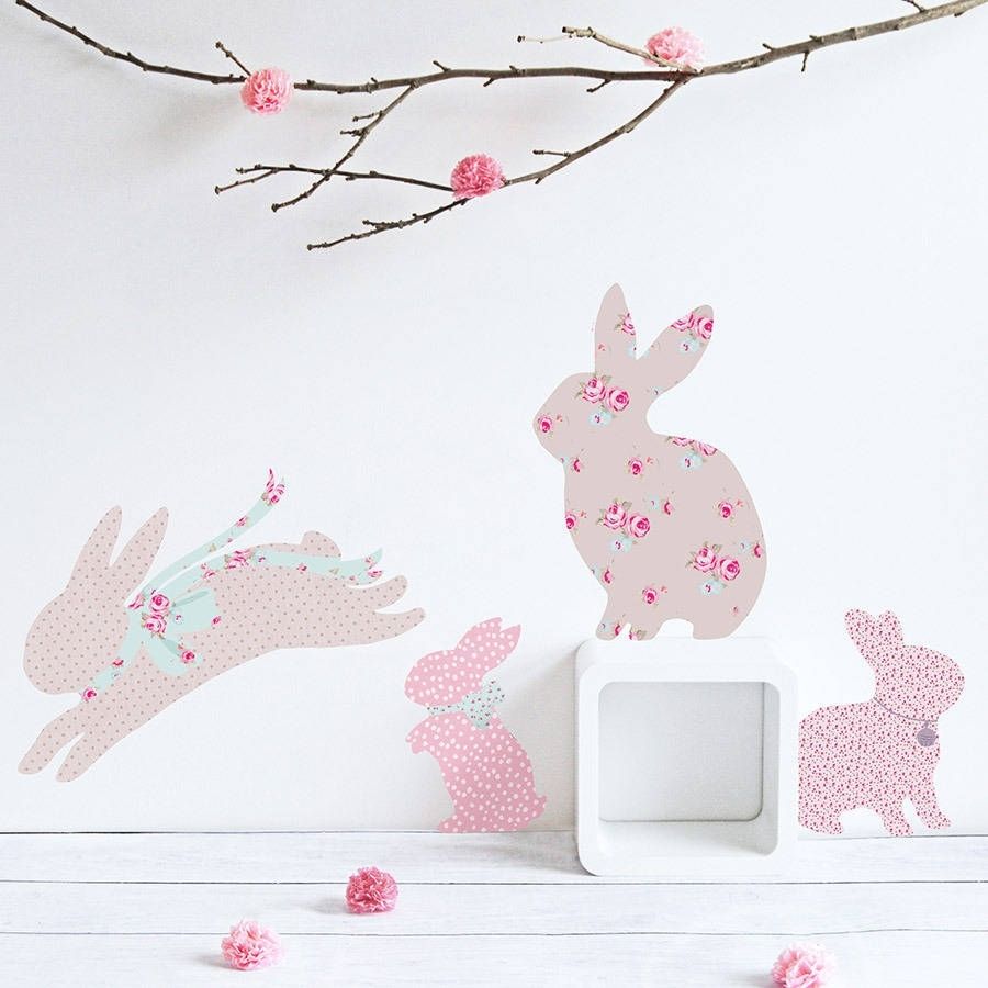 Vintage Floral Rabbit Wall Stickerskoko Kids Inside Bunny Wall Art (Photo 2 of 20)