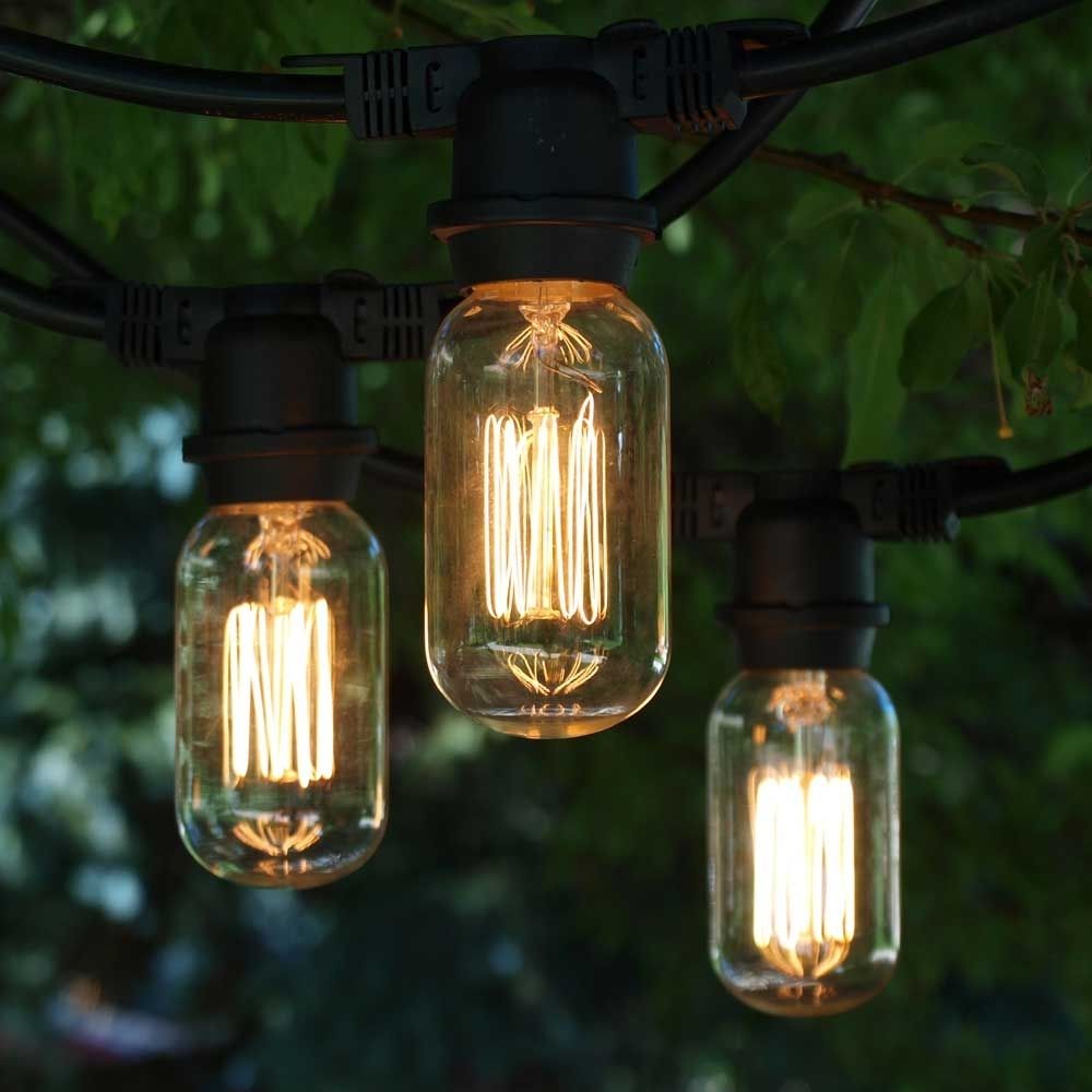 Vintage Outdoor String Lights, 48' Black, T14 Edison Cage Bulb Within Outdoor String Lanterns (Photo 4 of 20)