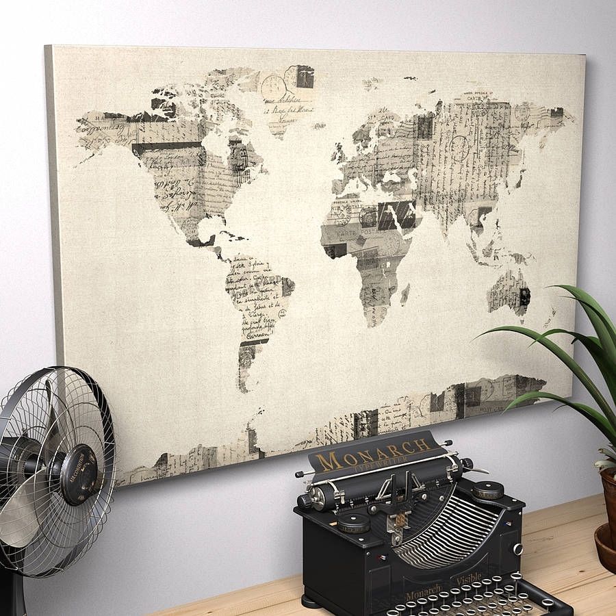Vintage Style Postcard World Map Printartpause Intended For Map Wall Art Prints (View 11 of 20)