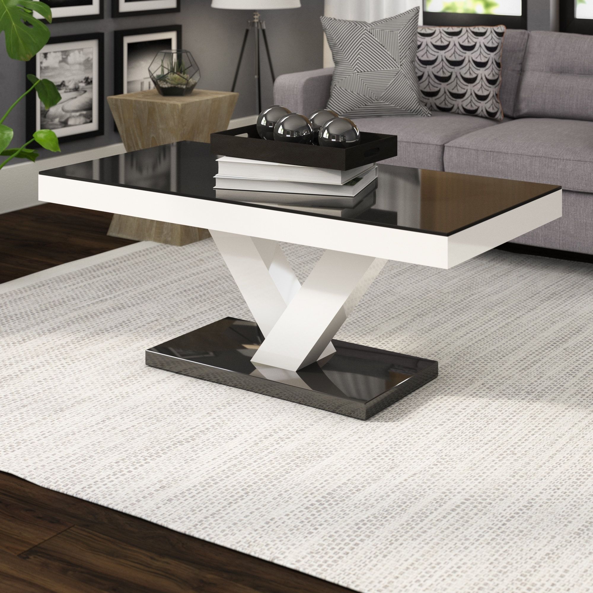 Wade Logan Thurmont Cross Legs Coffee Table & Reviews | Wayfair Intended For Stack Hi Gloss Wood Coffee Tables (View 9 of 30)