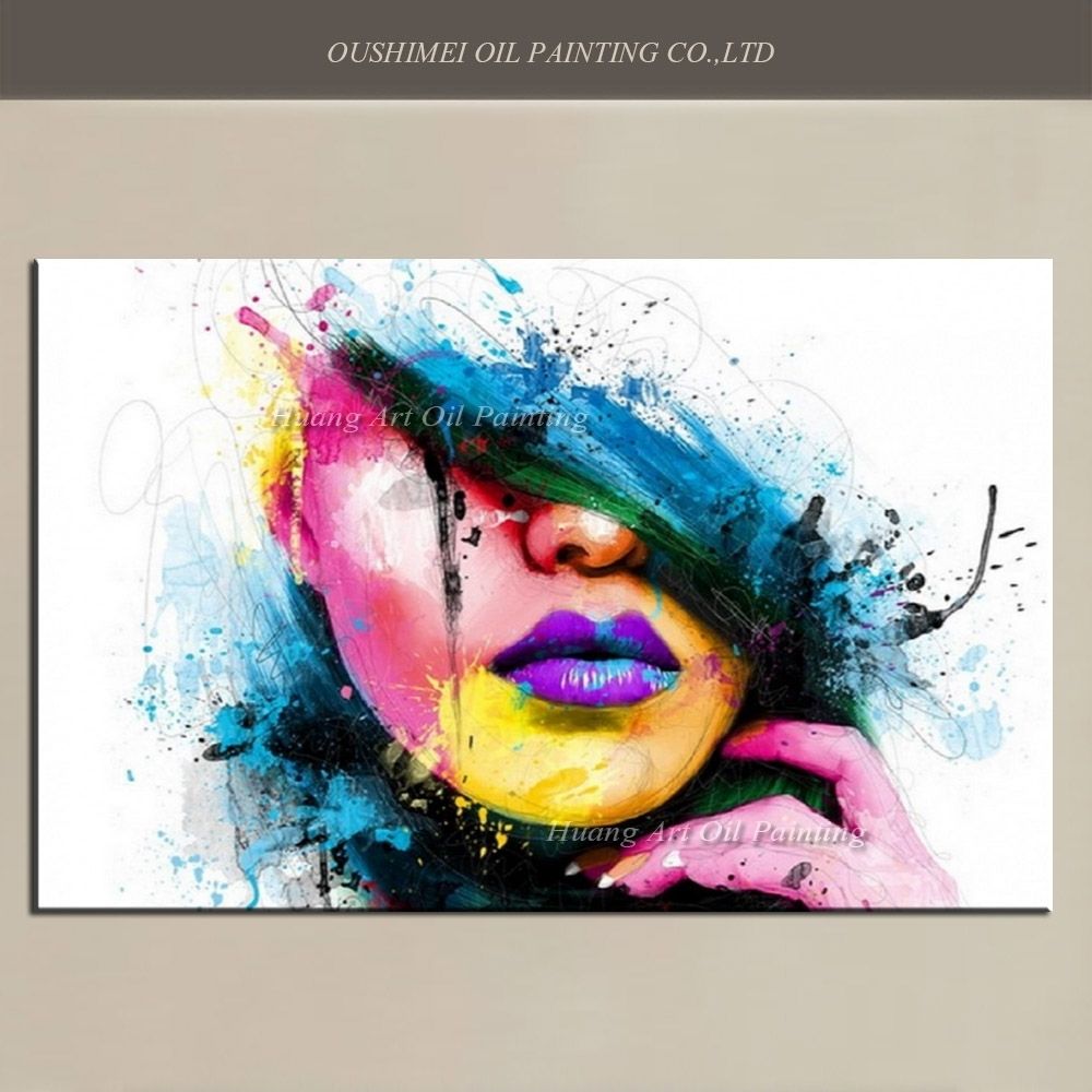 Wall Art For Large Fashion Painting Canvas Women Face Picture Inside Abstract Oil Painting Wall Art (View 8 of 20)