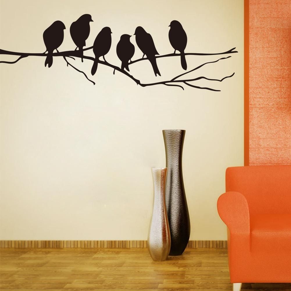 Wall Art Mural Decor Sticker Black Cute Birds On The Branch Wall Inside Bird Wall Art (View 5 of 20)