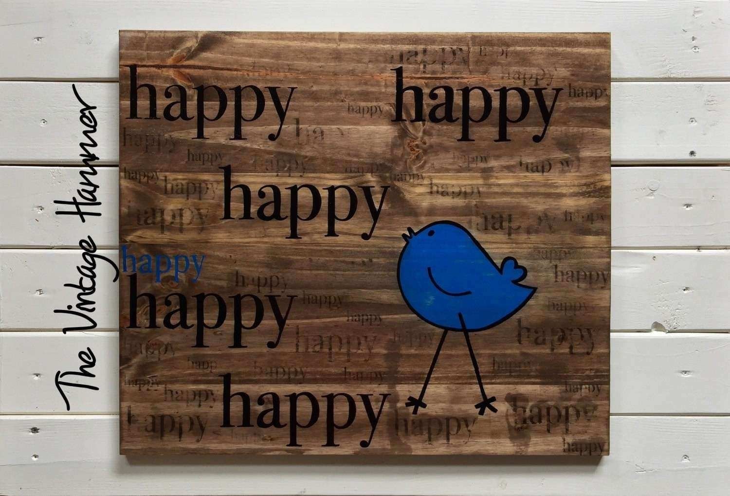 Wall Art Sayings On Wood Lovely Happy Wood Sign Sayings Wall Art Intended For Wood Word Wall Art (View 12 of 20)