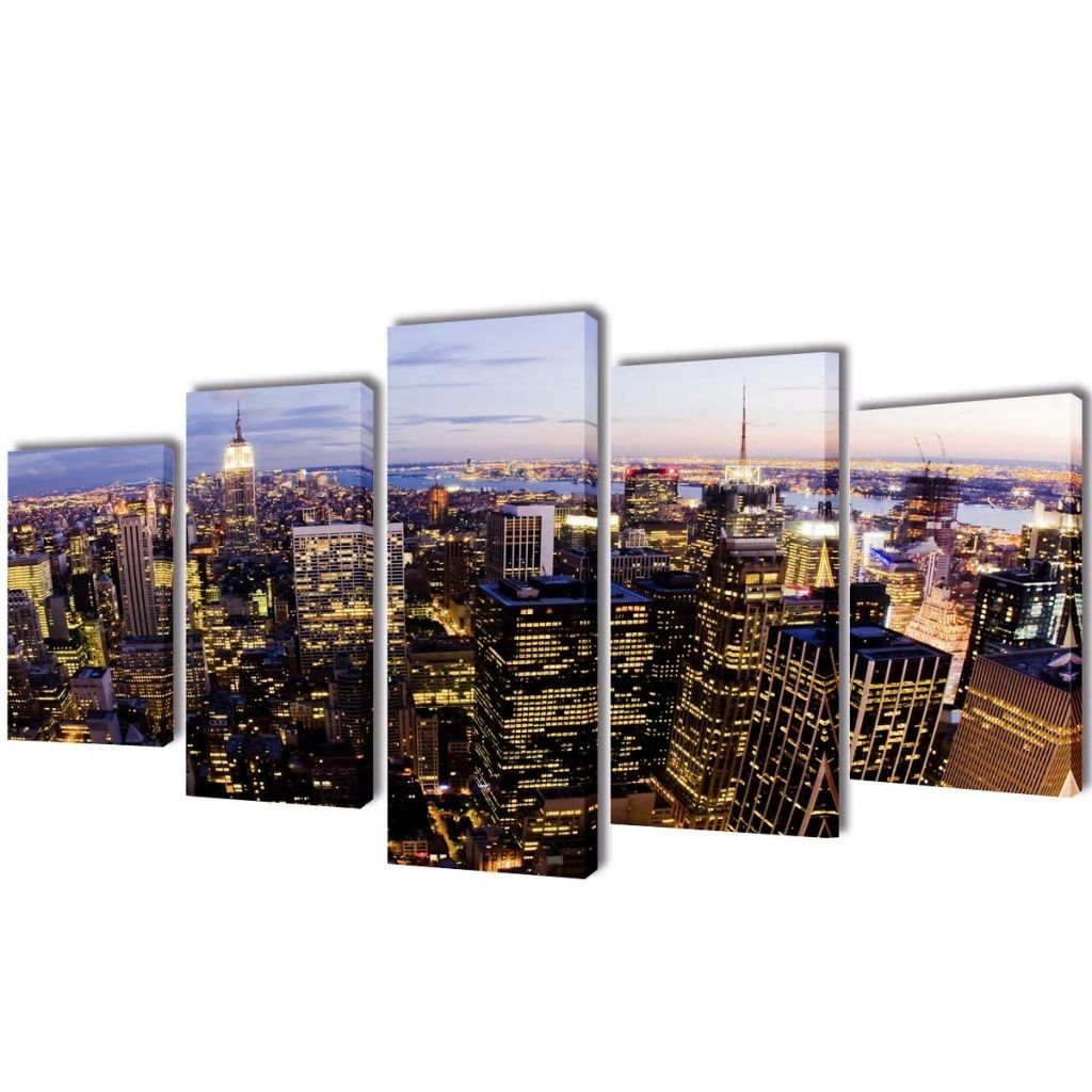 Wall Decor Canvas Print Art Framed 5 Panels 79" Abstract Painting In Nyc Wall Art (View 7 of 20)