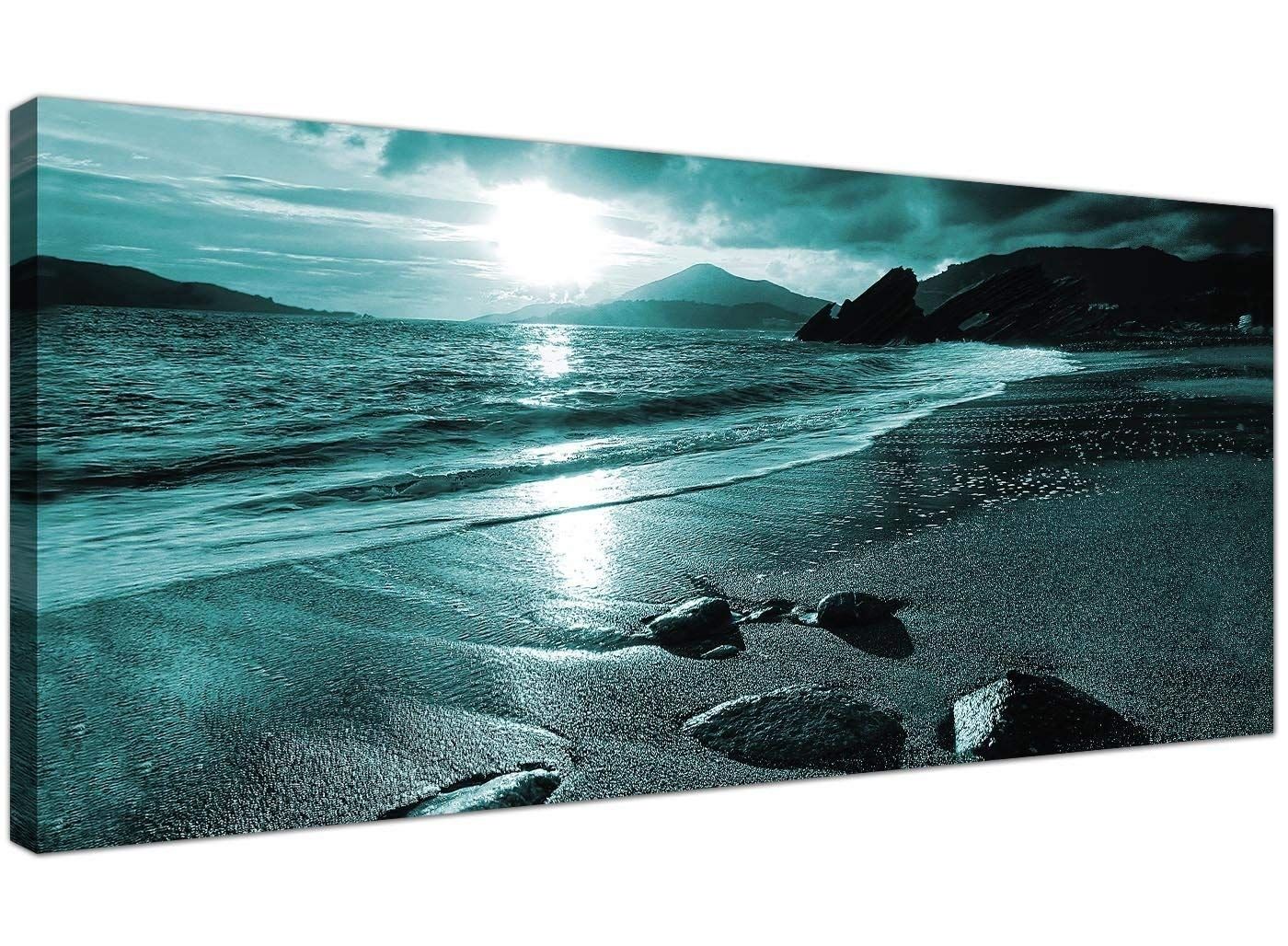Wallfillers Modern Teal Canvas Pictures Of A Beach Sunset For Turquoise Wall Art (Photo 3 of 20)
