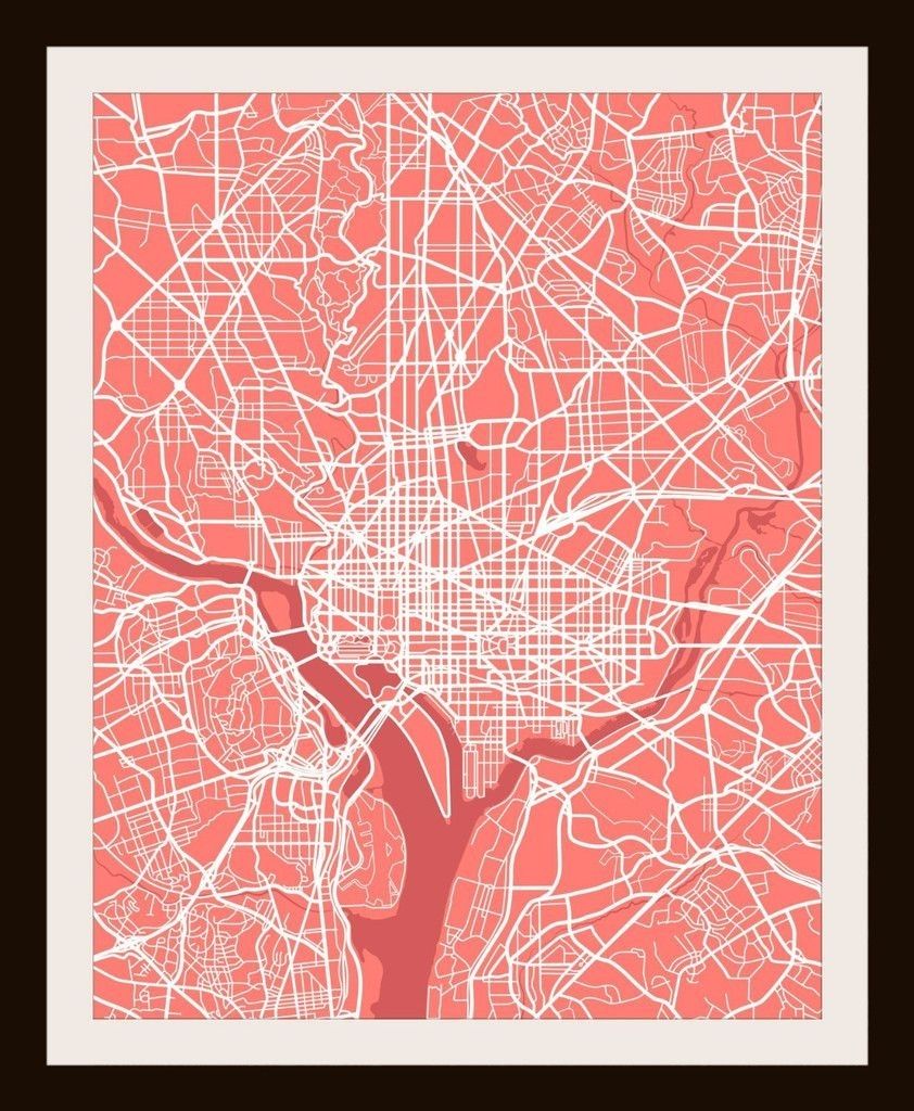 Washington D C City Print Map Artmap Wall Art 11 X 14 Map With Regard To Map Wall Art Prints 