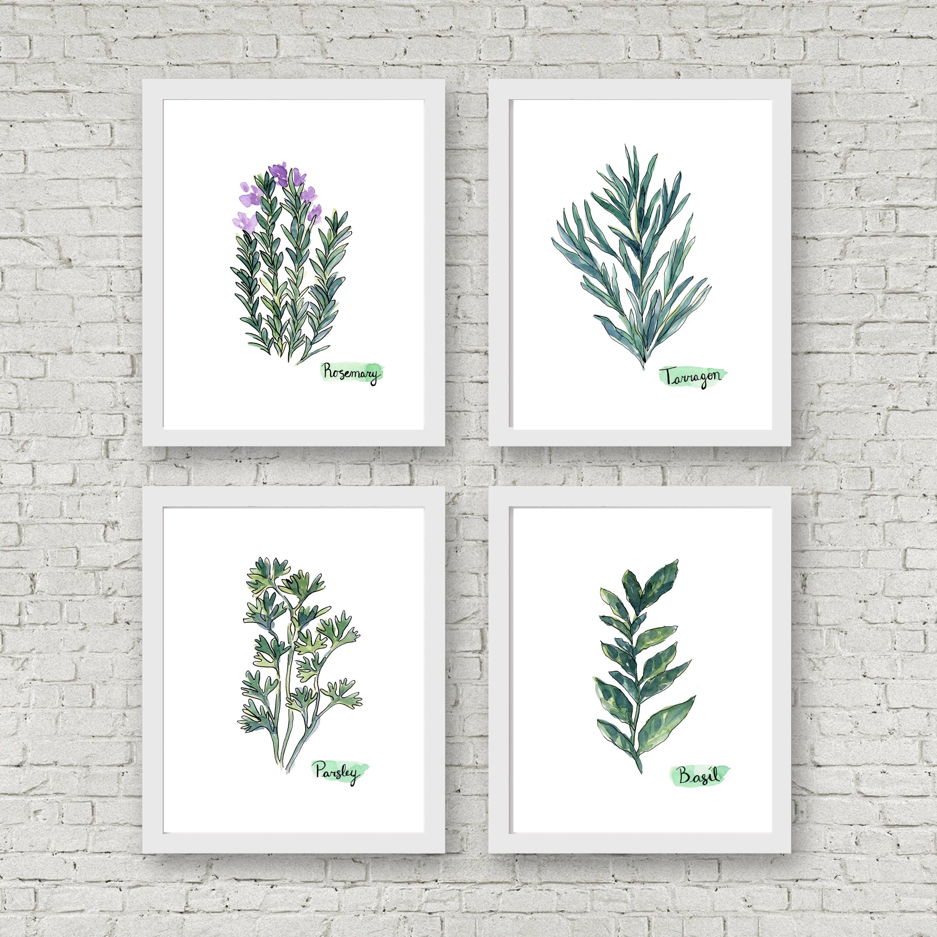 Watercolor Herb Print Set Of 4 Watercolor Green Botanical Prints Pertaining To Herb Wall Art (View 10 of 20)
