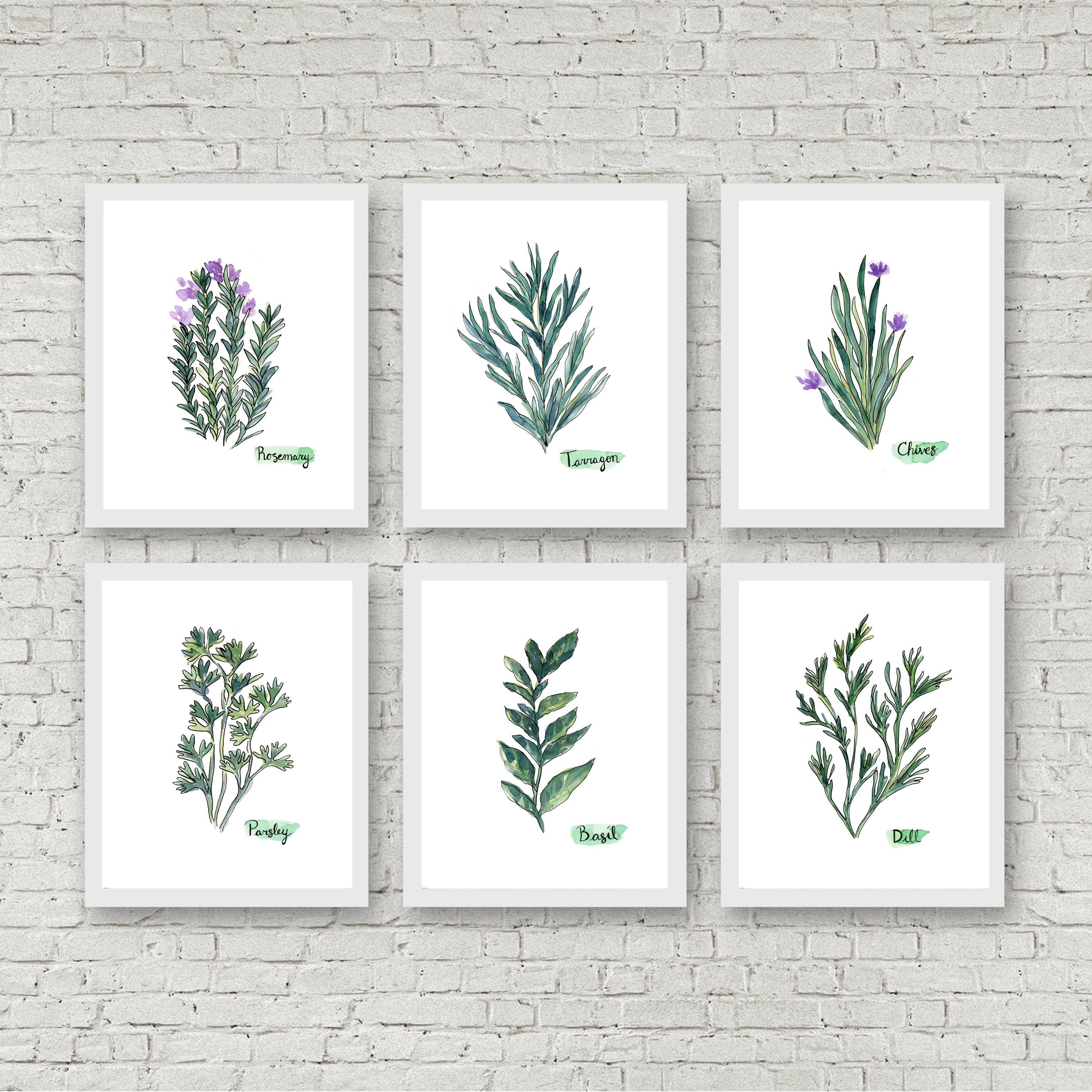 Watercolor Herb Print Set Of 6 Watercolor Green Botanical Prints Within Herb Wall Art (View 13 of 20)