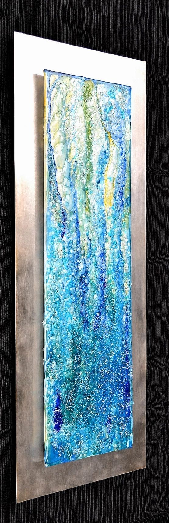 Waterfall – Modern Fused Glass Wall Hanging Art On Stainless Steel Inside Glass Wall Art (View 5 of 20)