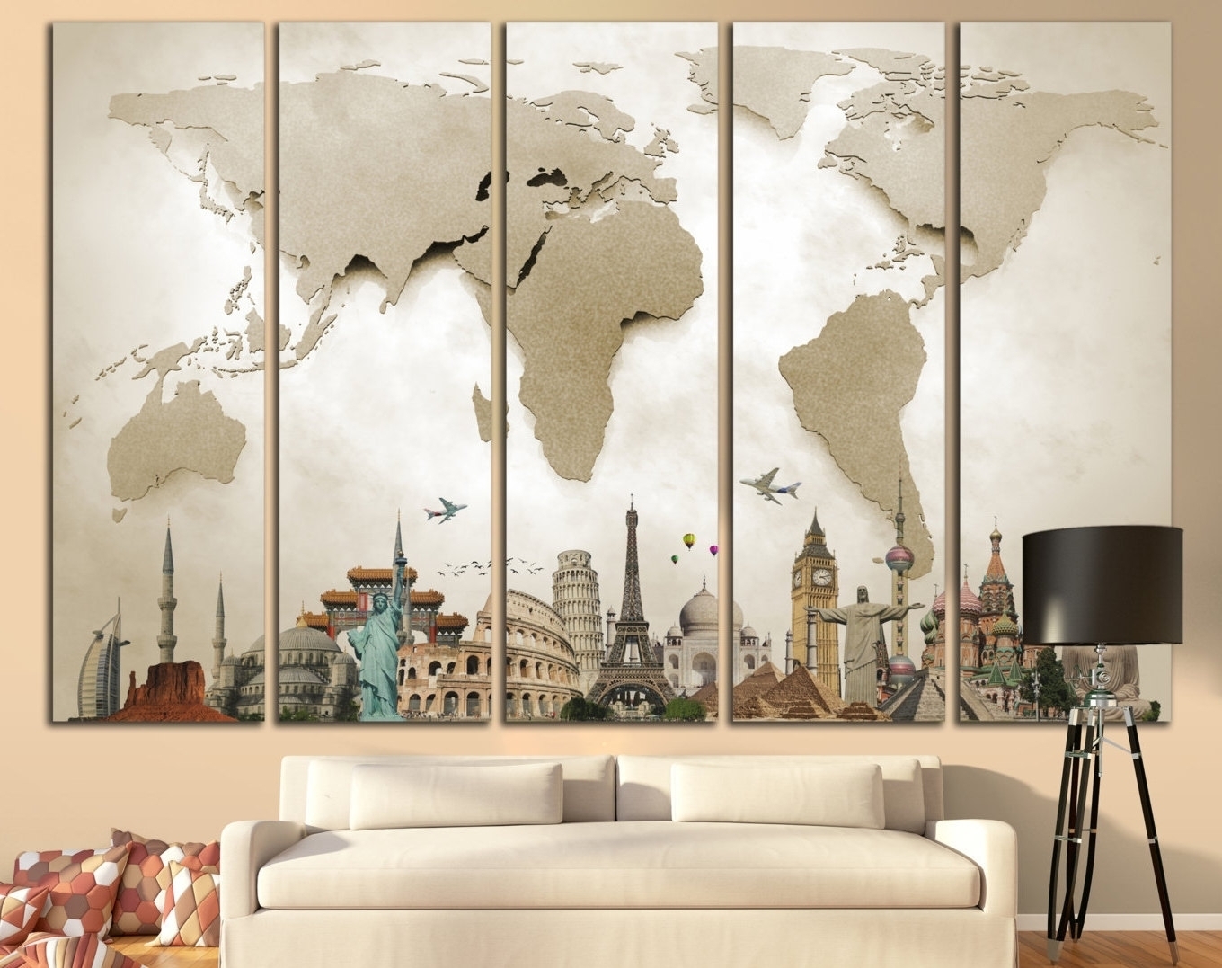 Well Known Wall Art Designs Large Wall Art World Map Large Print Within Big Wall Art (Photo 1 of 20)