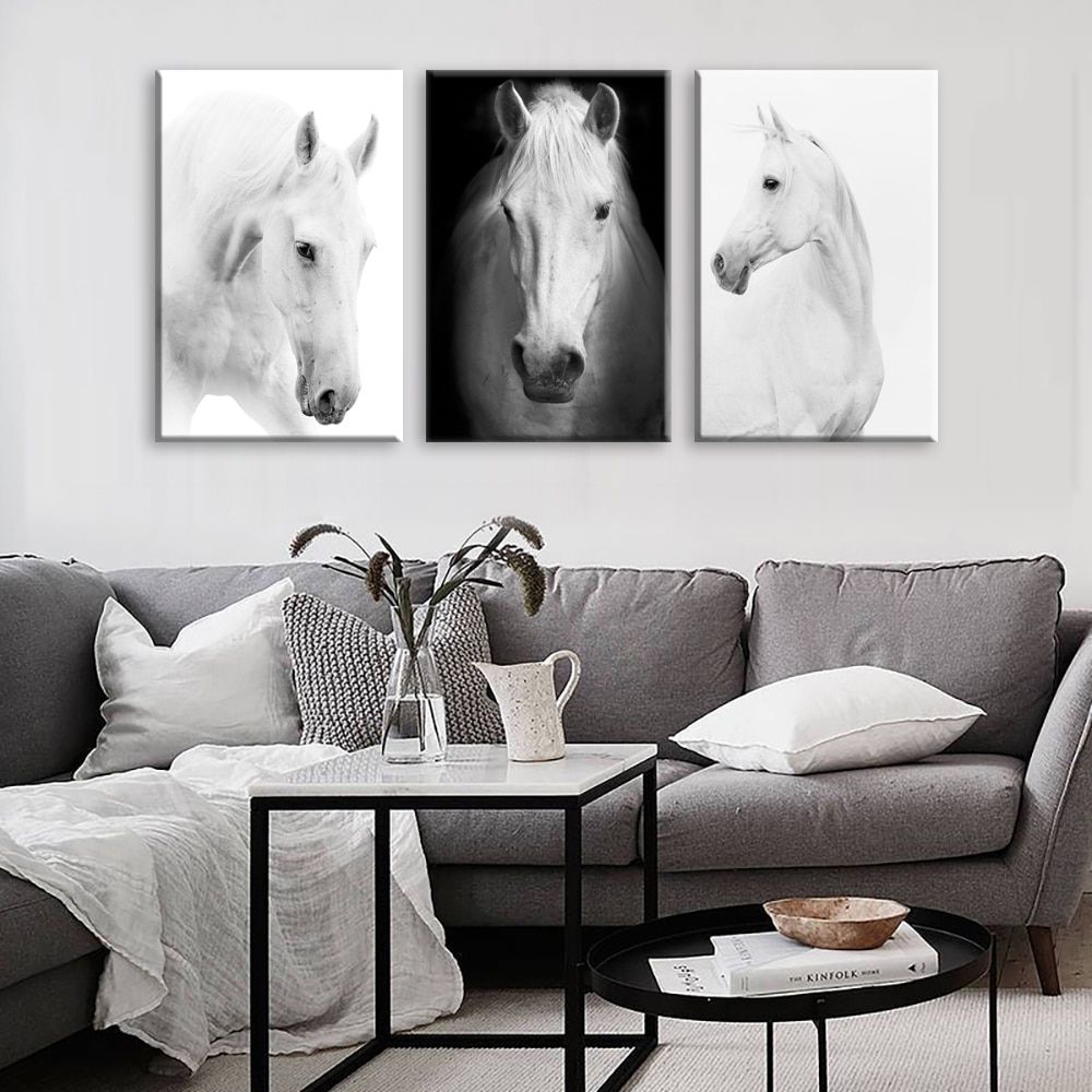 White Horse Wall Art Canvas Prints Modern Art Home Decor For Living In Horse Wall Art (View 20 of 20)