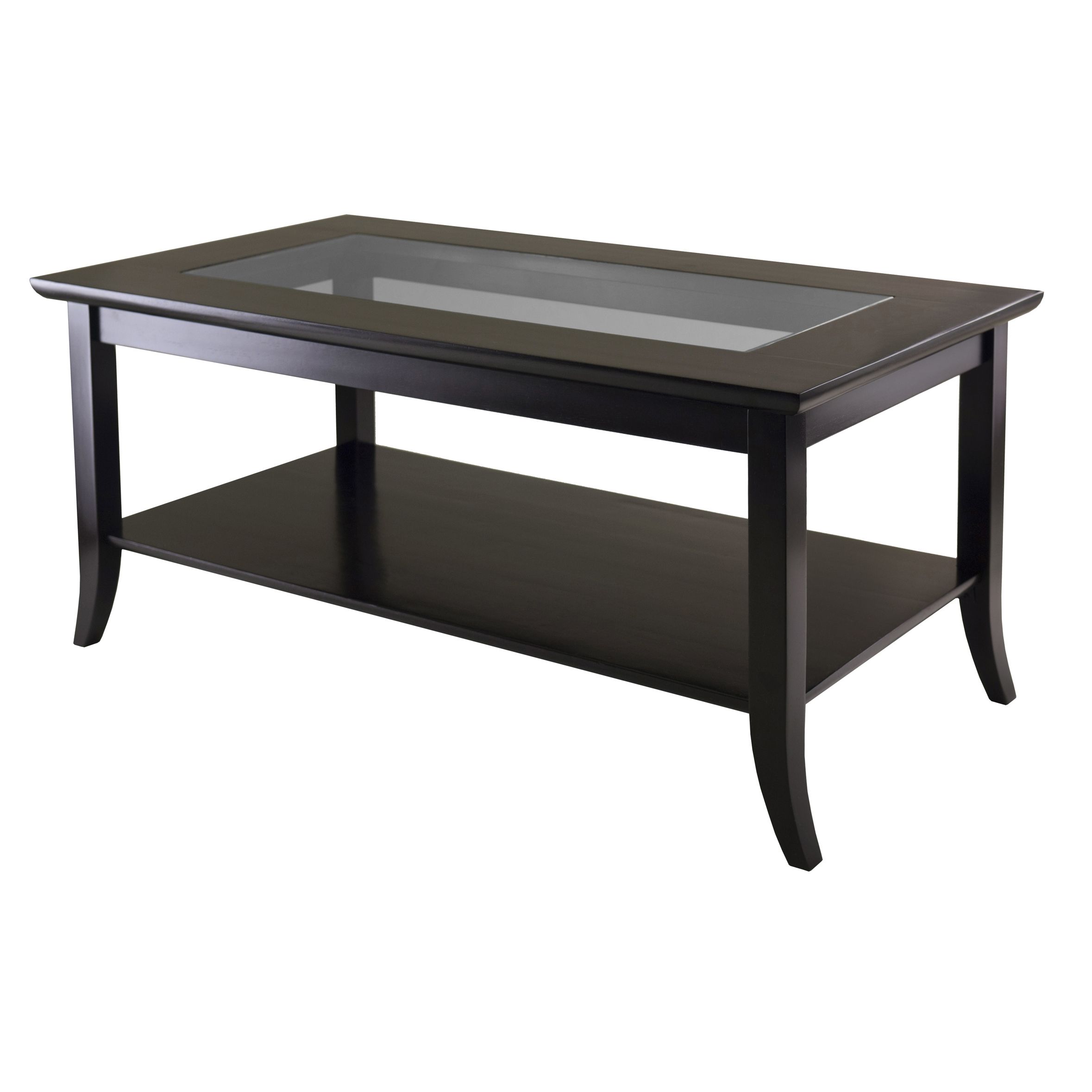 Winsome Wood Genoa Coffee Glass Top Table, Espresso Finish Intended For Rectangular Brass Finish And Glass Coffee Tables (View 30 of 30)