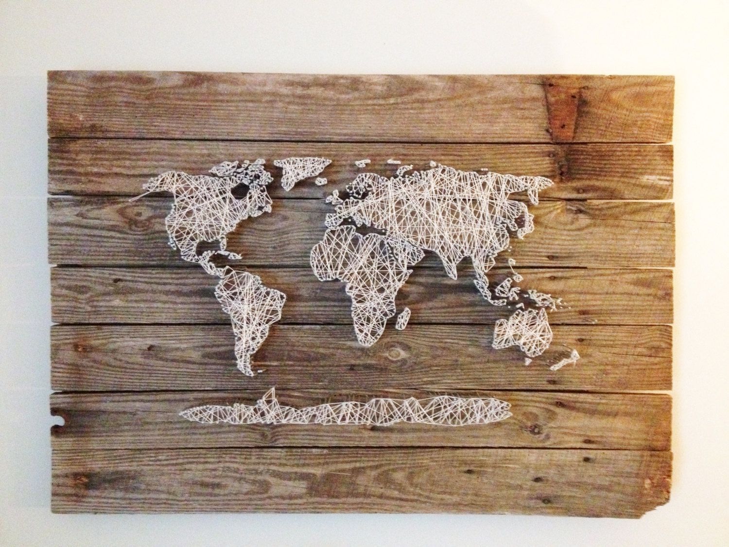 Wood Art Wall Decor World Map Reclaimed Barn Door Wood String Art Intended For Wood Map Wall Art (View 12 of 20)