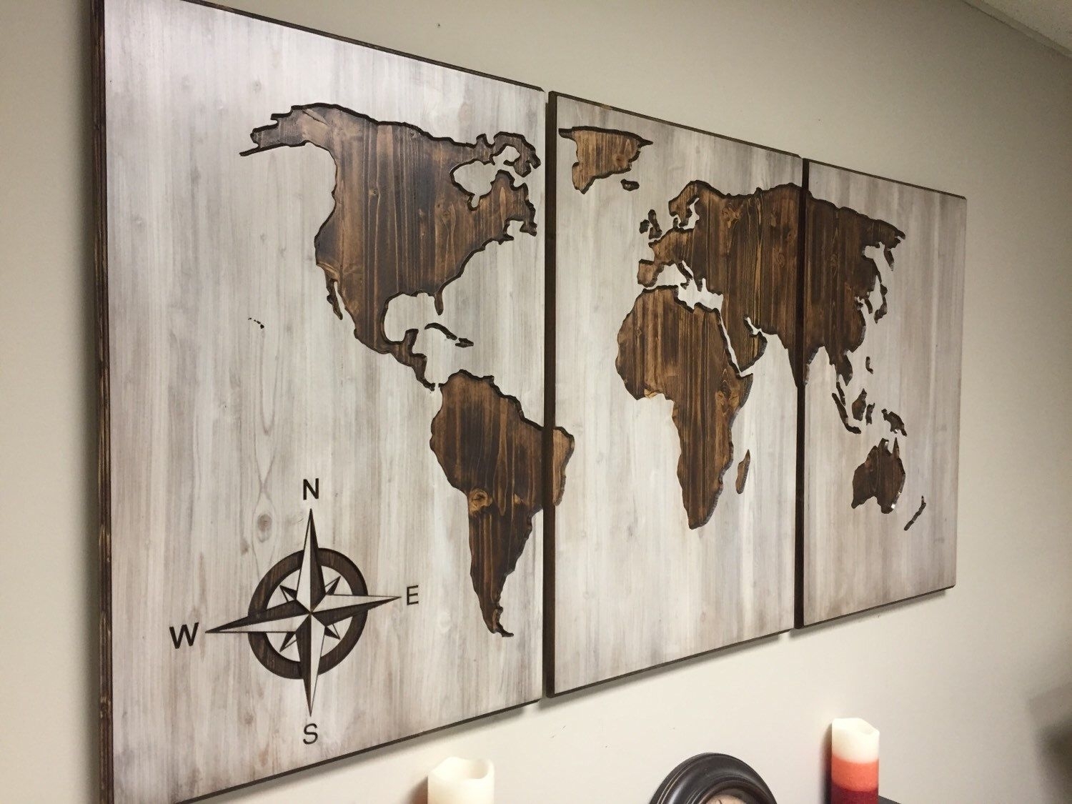 Wood World Map Wall Art, Carved 3 Panel Home Decor, Wood Wall Art For Maps Wall Art (Photo 1 of 20)