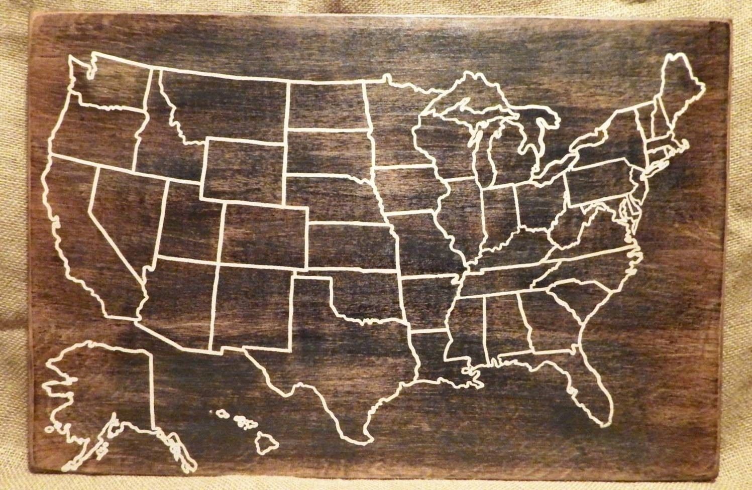 Wooden United States Map | Kurashiconcier Regarding United States Map Wall Art (View 9 of 20)