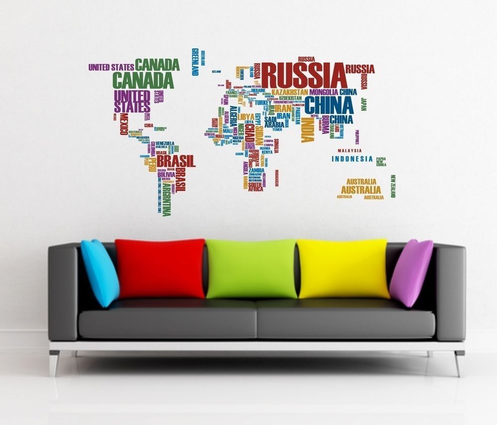 World Map Living Room Wall Art Sticker Vinyl ,graphics,stickers Regarding Vinyl Wall Art World Map (Photo 7 of 20)
