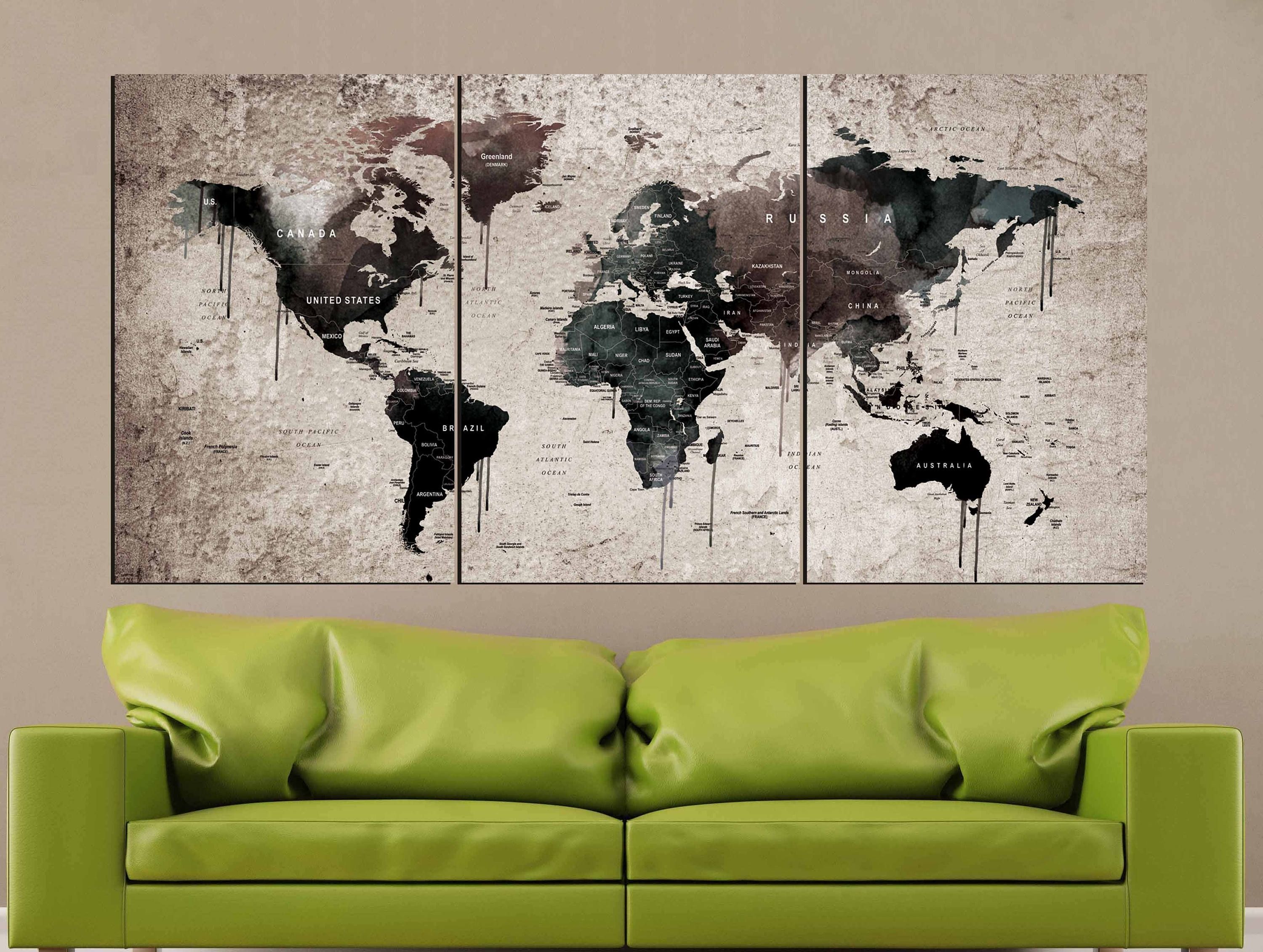 World Map Vintage,world Map Wall Art,vintage Map Canvas Print,world Throughout World Map Wall Art (Photo 13 of 20)