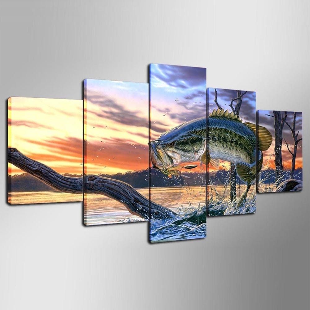 Ysdafen 5 Piece Canvas Wall Art Fish Picture Landscape Art Painting Intended For Fish Painting Wall Art (Photo 20 of 20)
