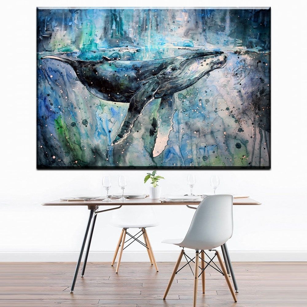 Zz1340 Watercolor Canvas Posters And Prints Art Colorful Abstract With Whale Canvas Wall Art (Photo 9 of 20)
