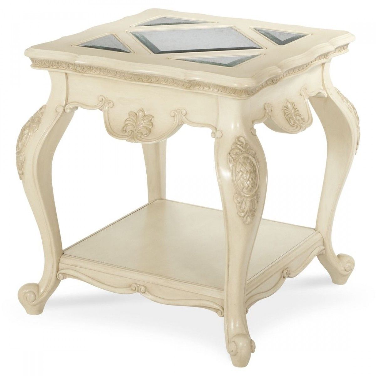 Aico Michael Amini Lavelle Blanc End Table Regarding Marcus Oyster 6 Piece Sectionals With Power Headrest And Usb (View 21 of 30)
