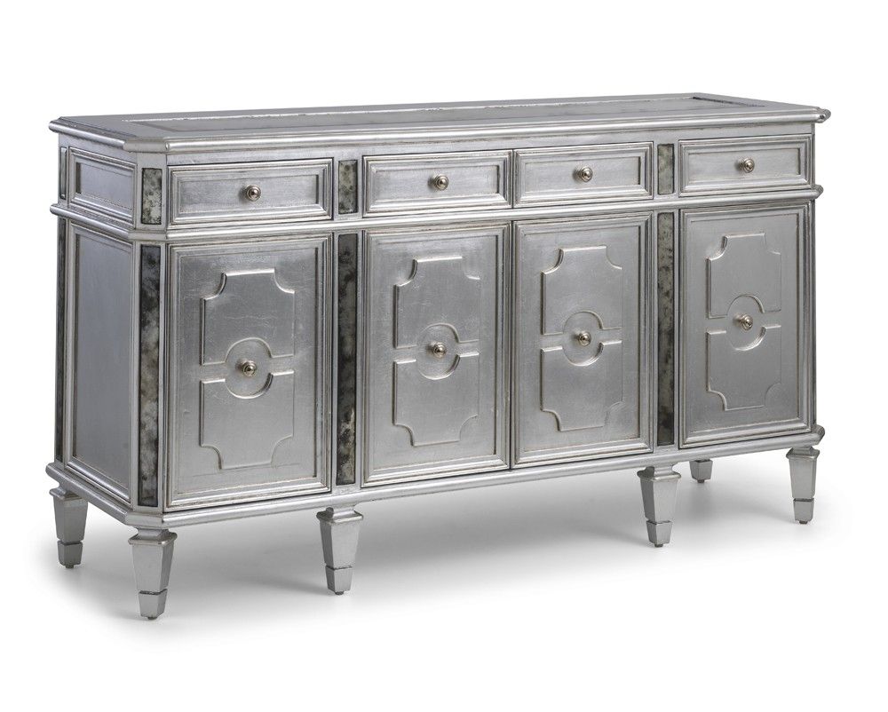 Amelie French Silver 4 Door Wide Sideboard With Regard To Aged Mirrored 4 Door Sideboards (View 10 of 30)