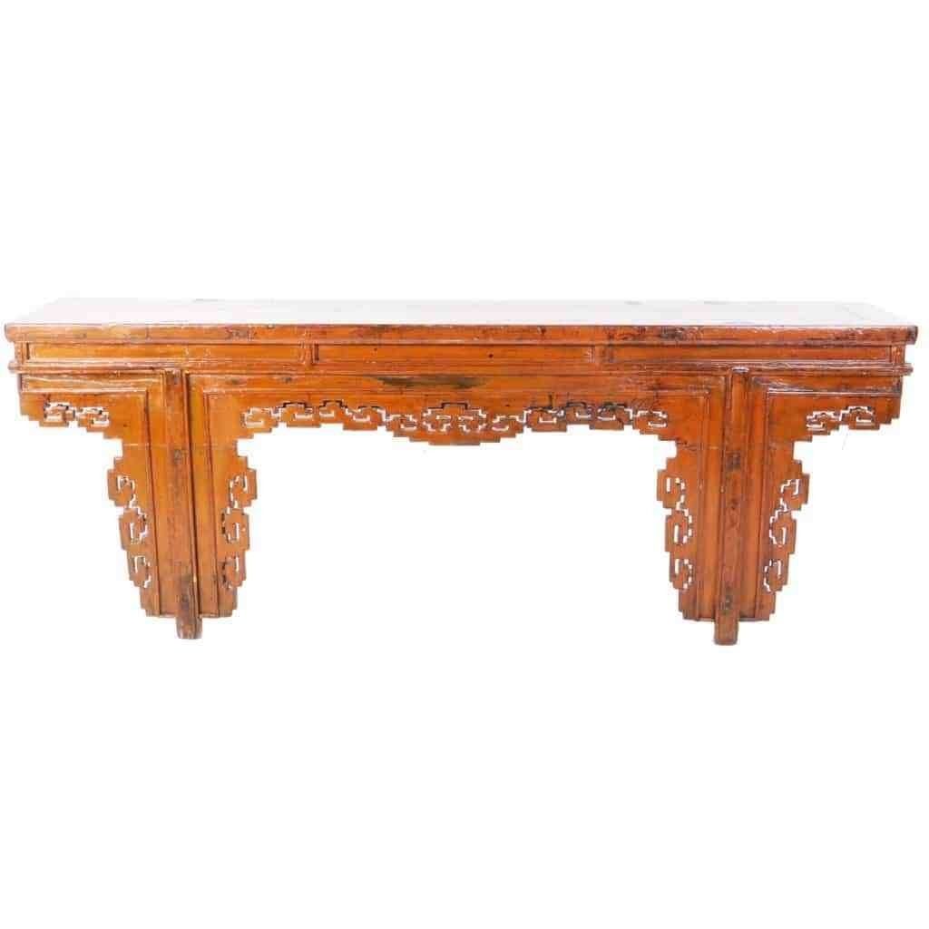 Antique Chinese 91 Inch Long Orange Altar Console Table W Fancy Within Reclaimed Elm 91 Inch Sideboards (View 8 of 30)