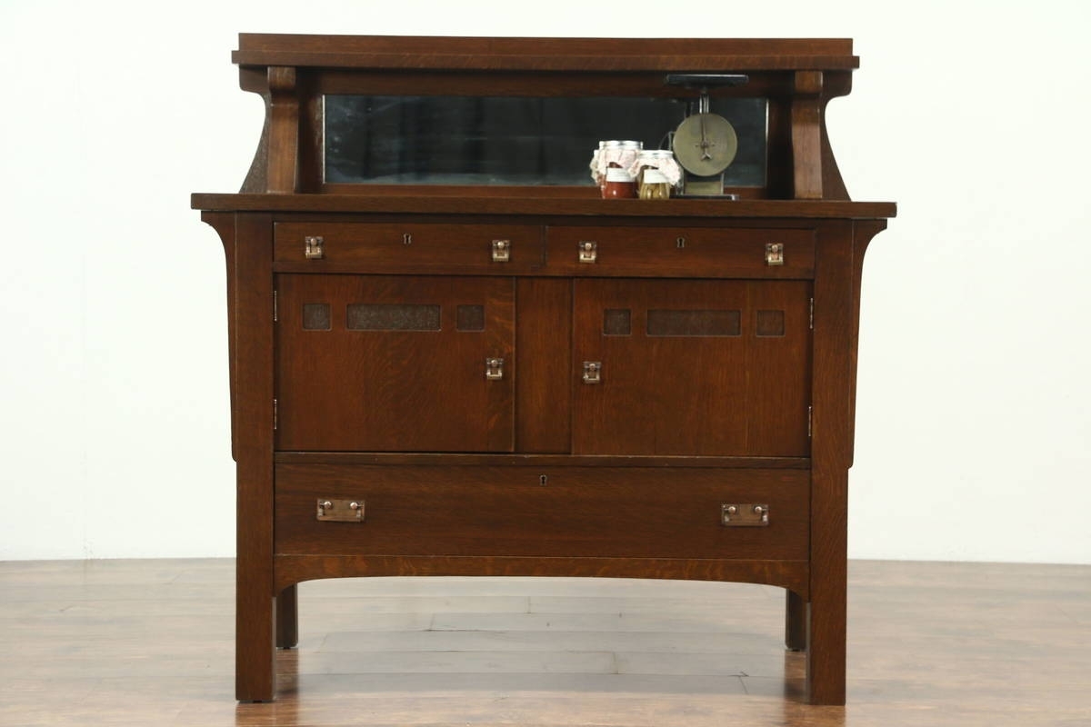 Arts & Crafts Mission Oak Antique Sideboard Server Or Craftsman Throughout Craftsman Sideboards (Photo 1 of 30)