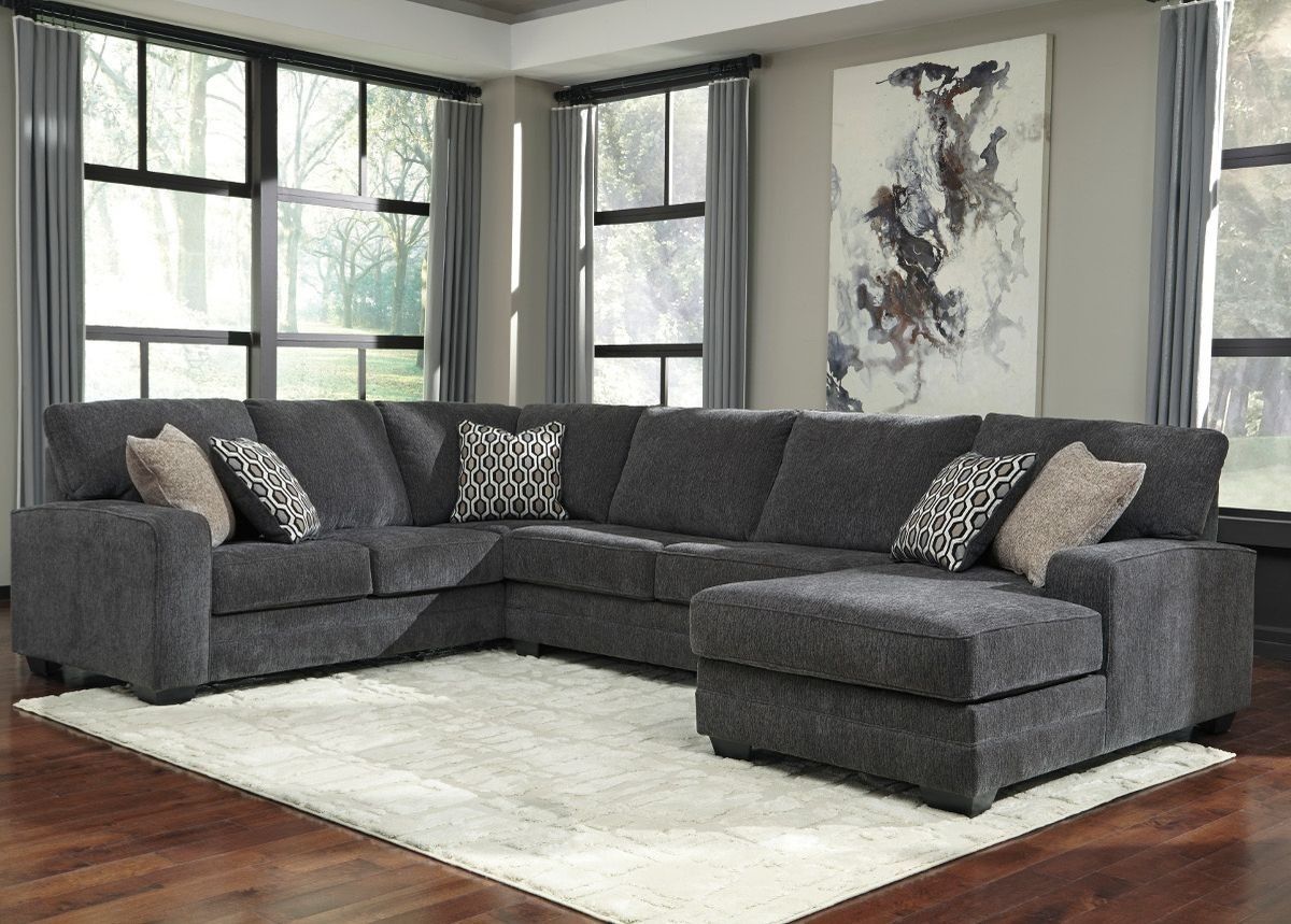 Ashley Furniture Tracling 3 Piece Sectional With Raf Chaise In Slate In Sierra Foam Ii 3 Piece Sectionals (View 16 of 30)