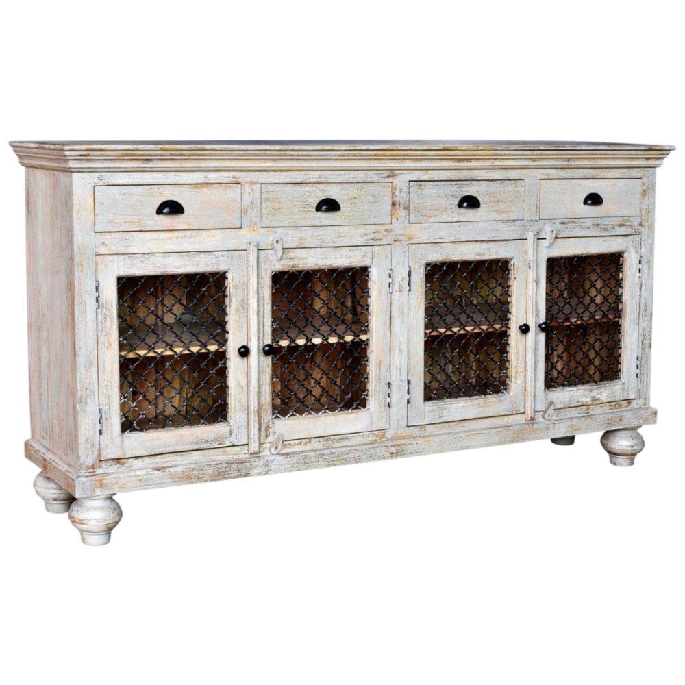 Bengal Manor Distressed Whitewash 4 Door Sideboard – Style # 33g87 Pertaining To White Wash 4 Door Sideboards (View 22 of 30)
