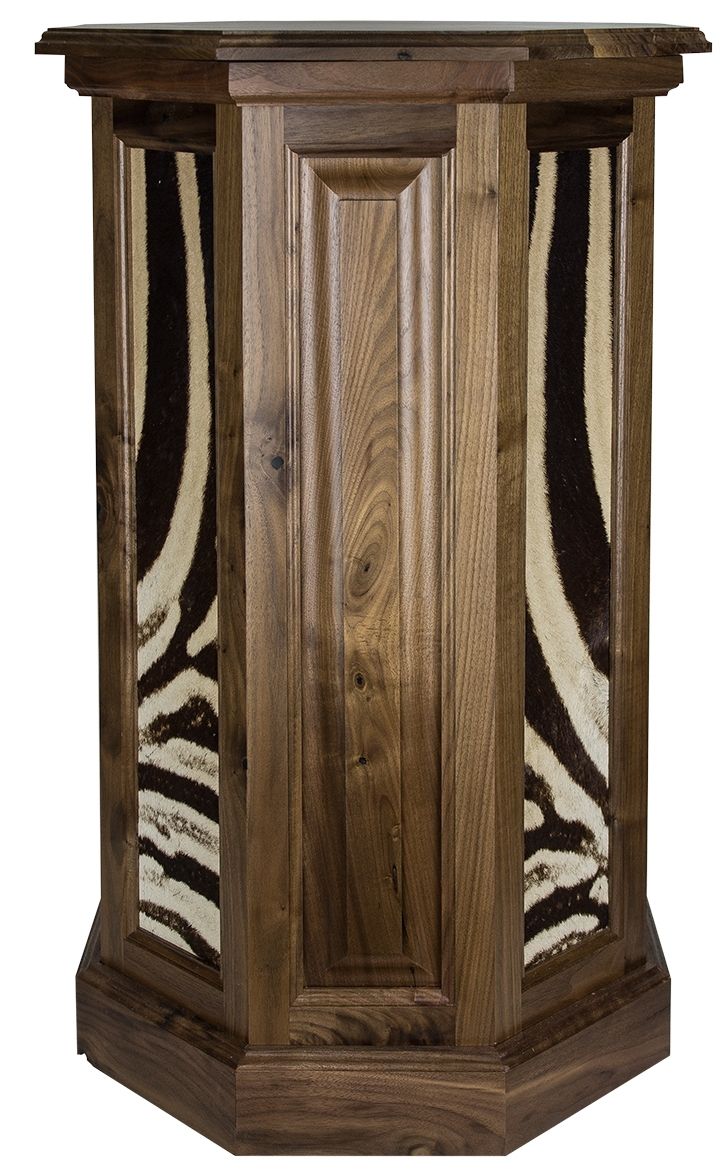 Big Zebra Hide & Rustic Black Walnut Floor Pedestal [rp600 Throughout Rustic Black & Zebra Pine Sideboards (View 5 of 30)