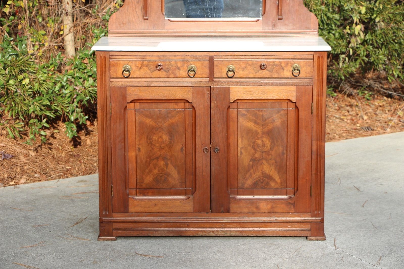 Burl Walnut Victorian Marble Top Eastlake Sideboard With Fan Carved With Walnut Finish Crown Moulding Sideboards (View 22 of 30)
