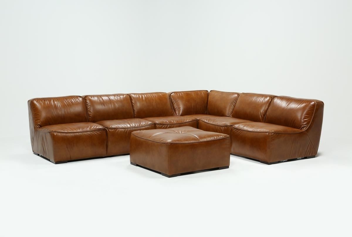 Burton Leather 3 Piece Sectional W/ottoman | Living Spaces Inside Burton Leather 3 Piece Sectionals With Ottoman (Photo 1 of 30)