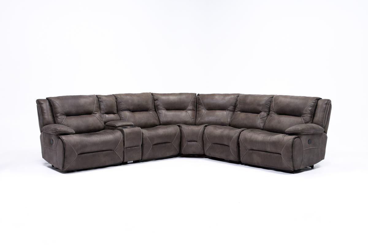 Calder Grey 6 Piece Manual Reclining Sectional | Living Spaces With Calder Grey 6 Piece Manual Reclining Sectionals (Photo 1 of 30)