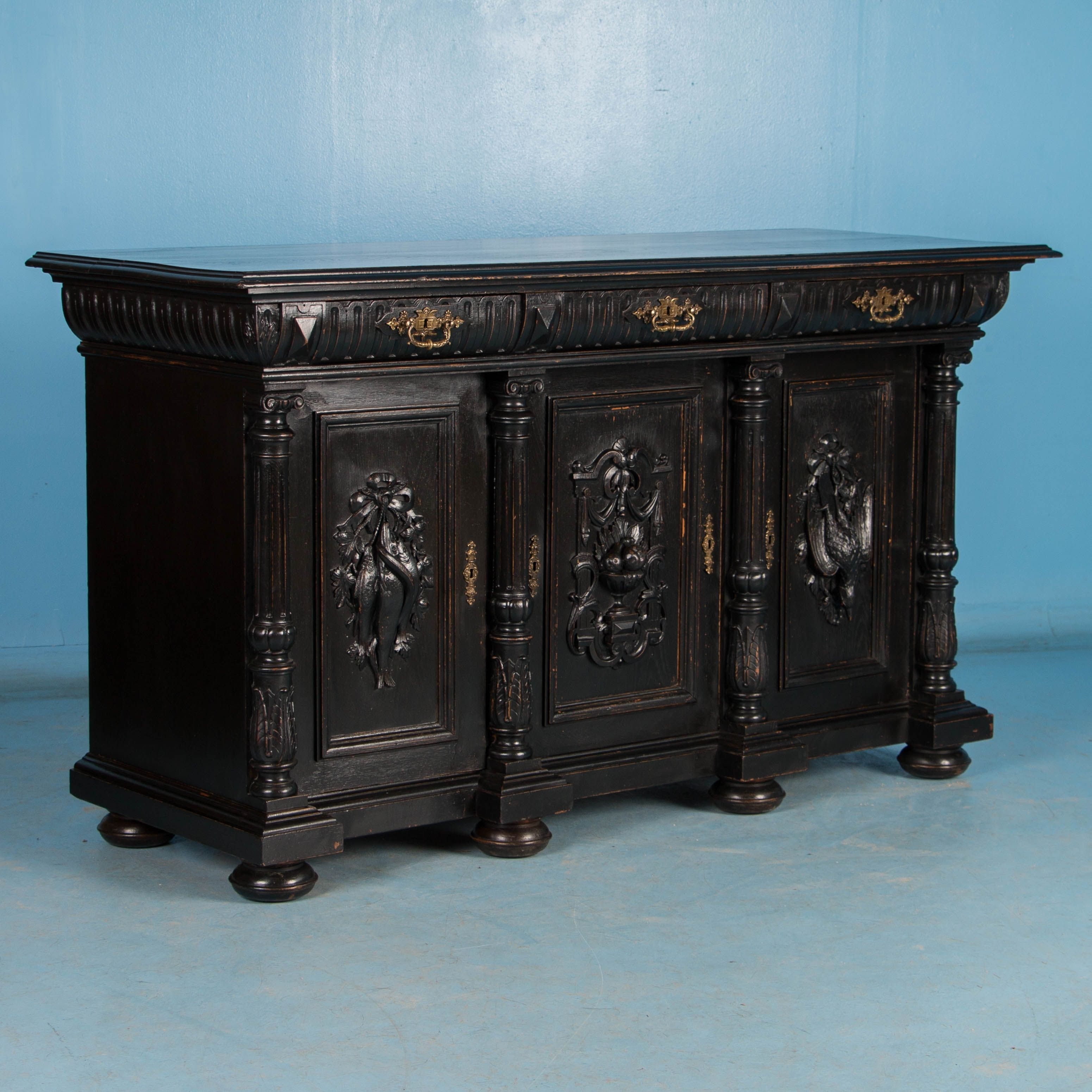 Carved Antique Danish Sideboard With Black Paint | Ebay Intended For Carved 4 Door Metal Frame Sideboards (View 30 of 30)