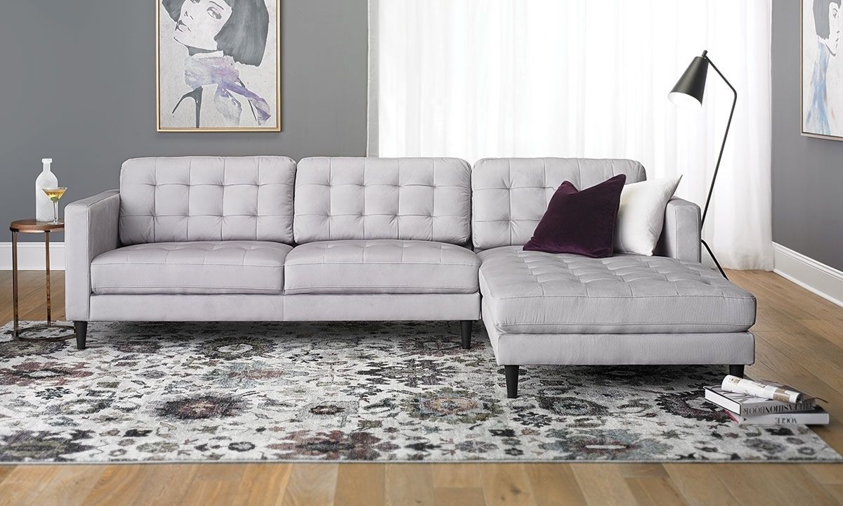 Contemporary Tufted Sofa With Oversized Chaise In Light Grey | The With Norfolk Grey 6 Piece Sectionals With Laf Chaise (View 30 of 30)