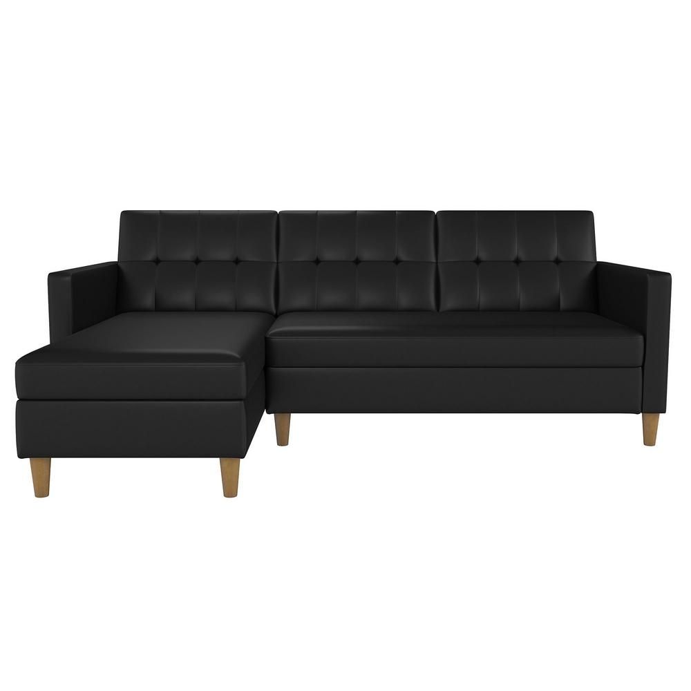 Dhp Hartford Black Faux Leather Storage Sectional Futon And Storage Intended For Glamour Ii 3 Piece Sectionals (Photo 29 of 30)