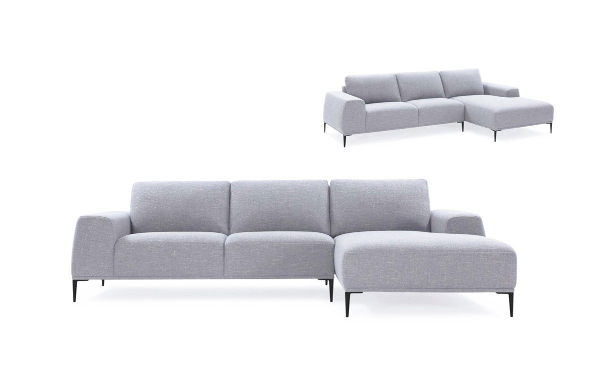 Divani Casa Arthur Modern Grey Fabric Sectional Sofa W/ Right Facing Throughout Norfolk Grey 3 Piece Sectionals With Laf Chaise (View 13 of 30)