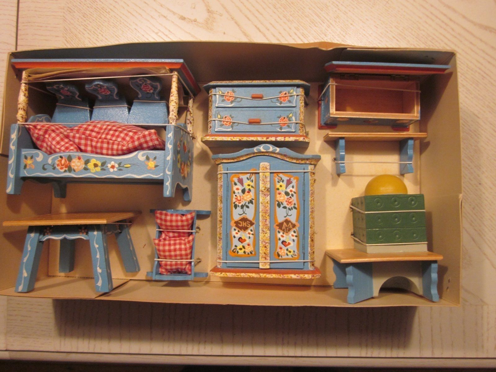 Dora Kuhn German Wood Doll House Furniture Bavarian Style | Ebay Intended For Sawan Finish 4 Drawer/4 Door Icebox Sideboards (Photo 27 of 30)