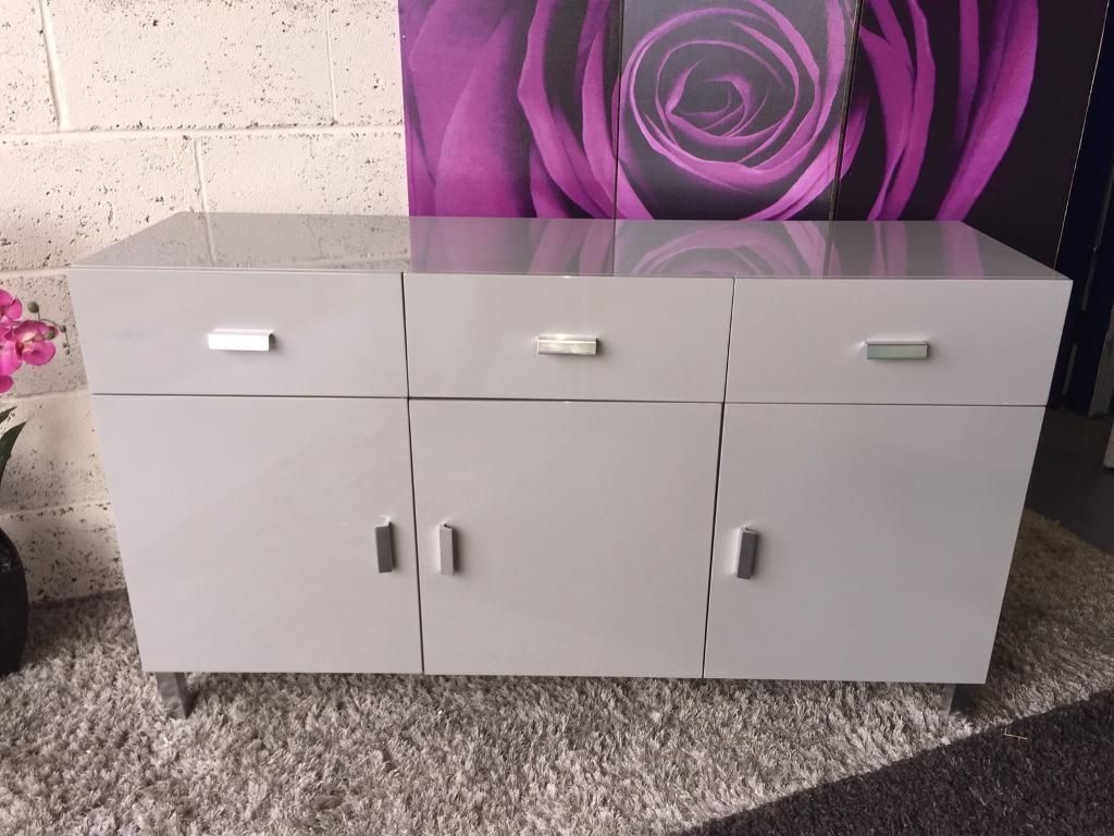 Echo Large 3 Door 3 Drawer Sideboard In High Gloss Grey | In Throughout White Wash 3 Door 3 Drawer Sideboards (Photo 27 of 30)