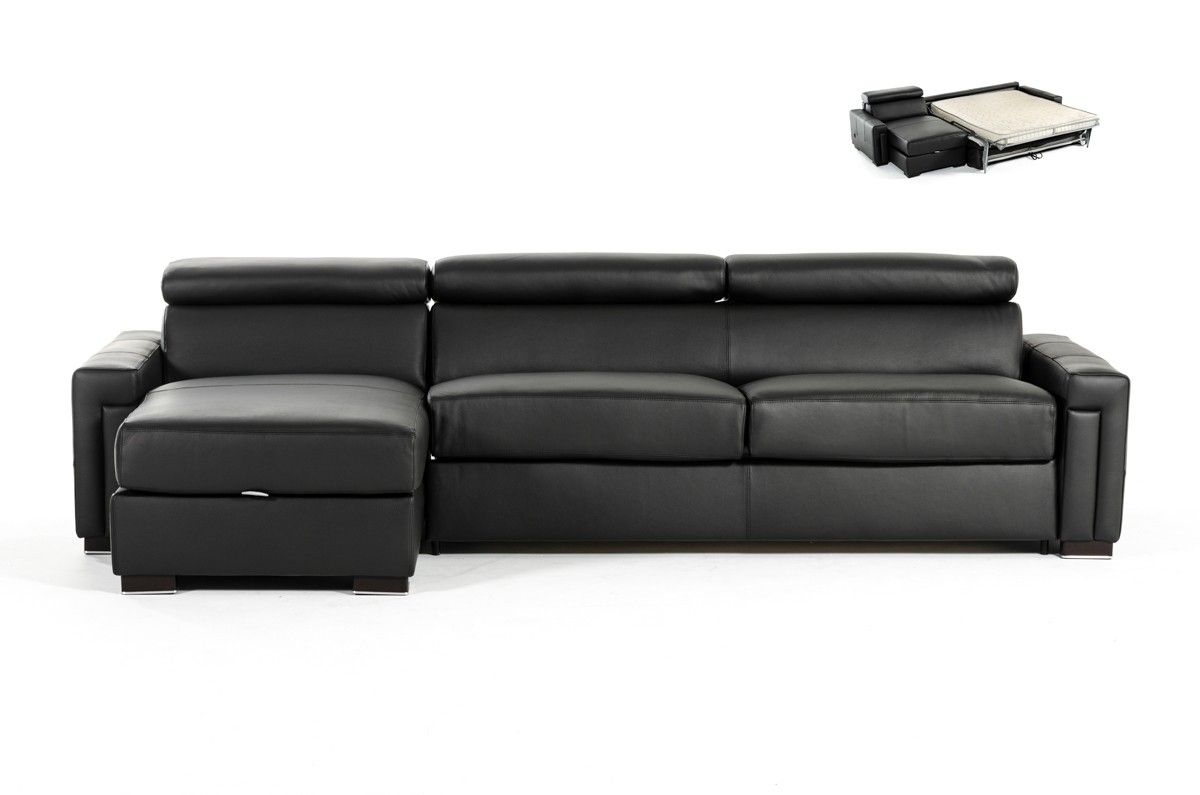 Estro Salotti Sacha Modern Black Leather Reversible Sofa Bed With Norfolk Grey 6 Piece Sectionals With Laf Chaise (Photo 23 of 30)