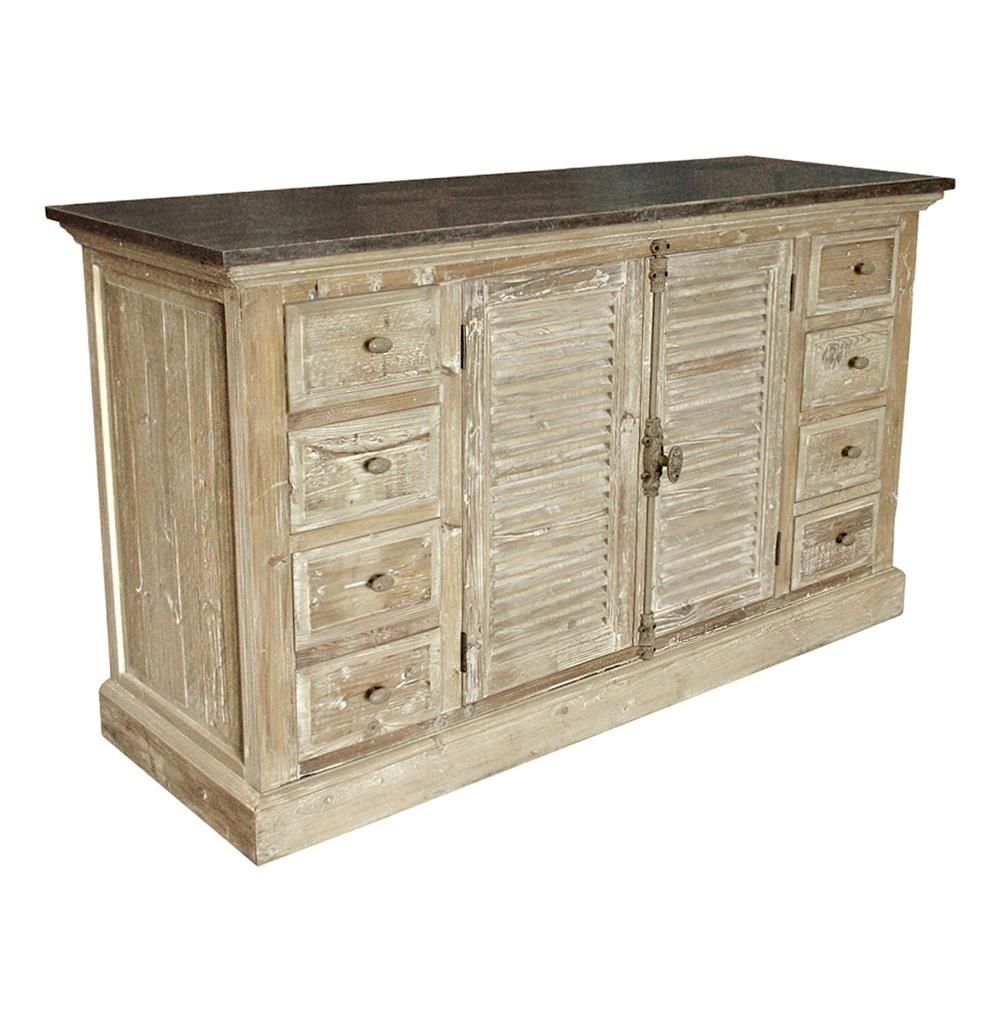 French Provincial Louvered Doors White Wash Sideboard | Kathy Kuo Home Intended For Antique White Distressed 3 Drawer/2 Door Sideboards (Photo 30 of 30)