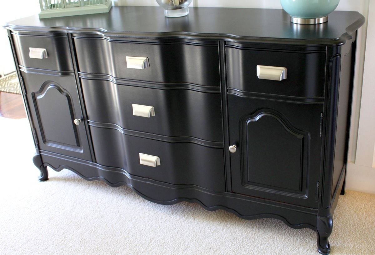 Furniture Painting Tutorial – Just A Girl Blog Pertaining To Satin Black & Painted White Sideboards (Photo 25 of 30)
