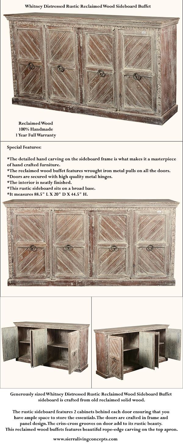 Generously Sized Whitney Distressed Rustic Reclaimed Wood Sideboard Intended For Reclaimed Sideboards With Metal Panel (Photo 27 of 30)