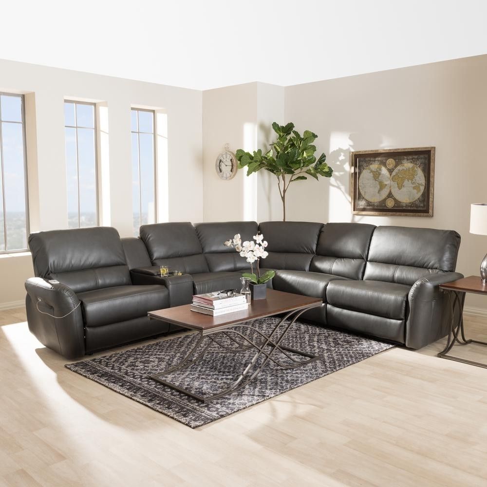 Grey Leather Reclining Sectional Clyde 3 Piece Power W Pwr Hdrst In Clyde Grey Leather 3 Piece Power Reclining Sectionals With Pwr Hdrst &amp; Usb (Photo 5 of 30)