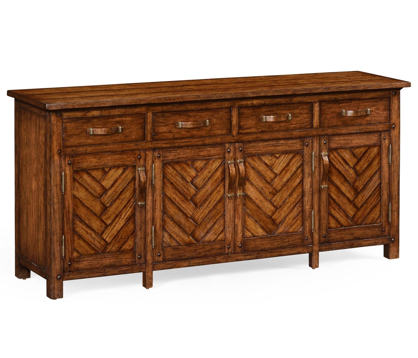 Heavily Distressed Parquet Sideboard With Strap Handles Within Parquet Sideboards (View 6 of 30)