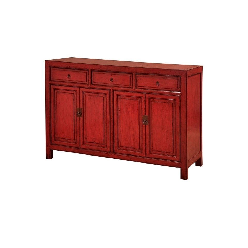 Iman Sideboard | Distressed Red Painted Finish On Hardwood | 3 For Vintage Finish 4 Door Sideboards (Photo 8 of 30)