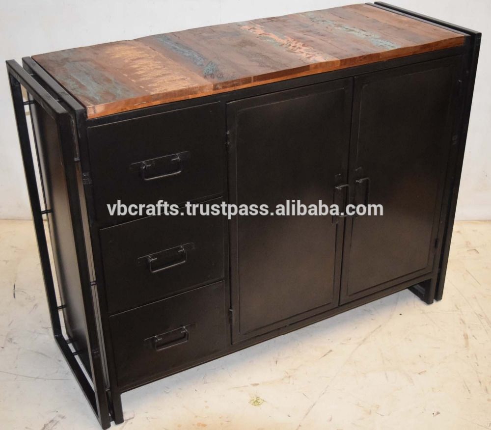 Industrial Metal Sideboard With Recycled Wood Sideboard – Buy Inside Corrugated Metal Sideboards (View 9 of 30)